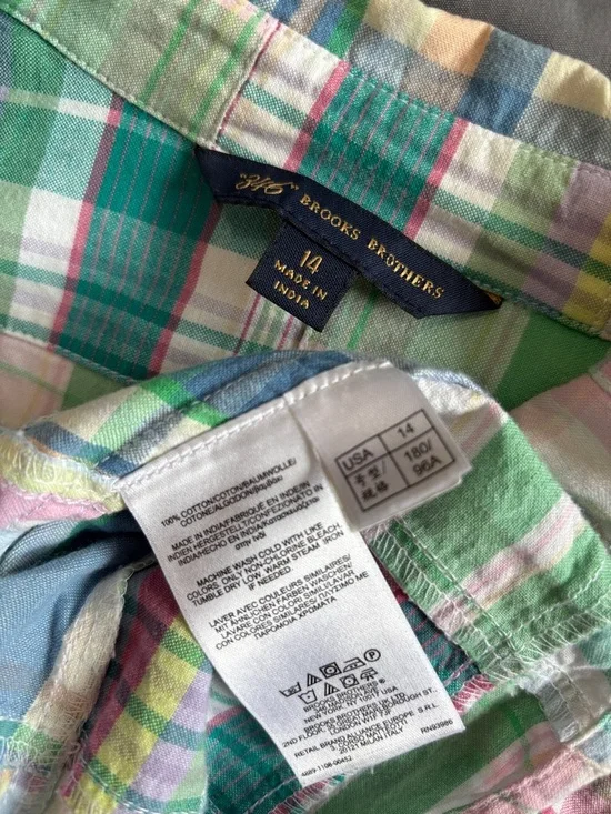 Brooks Brothers Plaid Button Down Shirt Pastel Green Blue Pink Madras Medium - Picture 13 of 14
